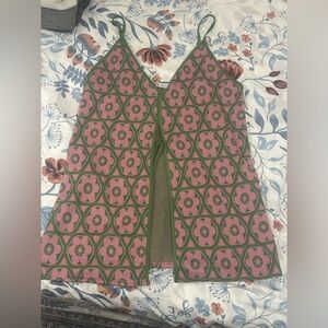 Zara Pink and Green Floral Knit Top